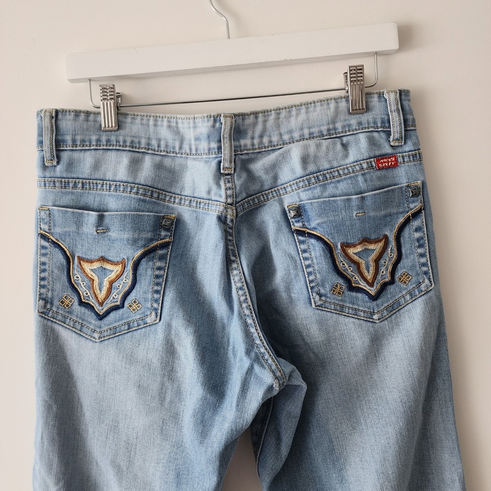 Miss Sixty Cropped Jeans Womens 32 Blue Y2K Embroidered Vintage Streetwear